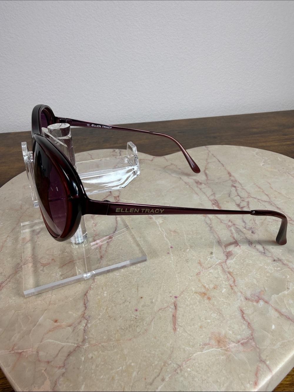 Ellen Tracy Burgundy Round Sunglasses